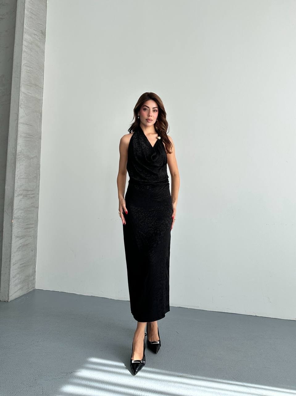 Drapeli leopar desenli elbise - Görsel 4