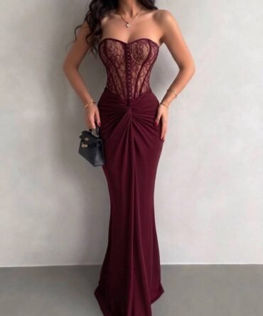 LUNA KORSE DETAYLI MAXİ ELBİSE