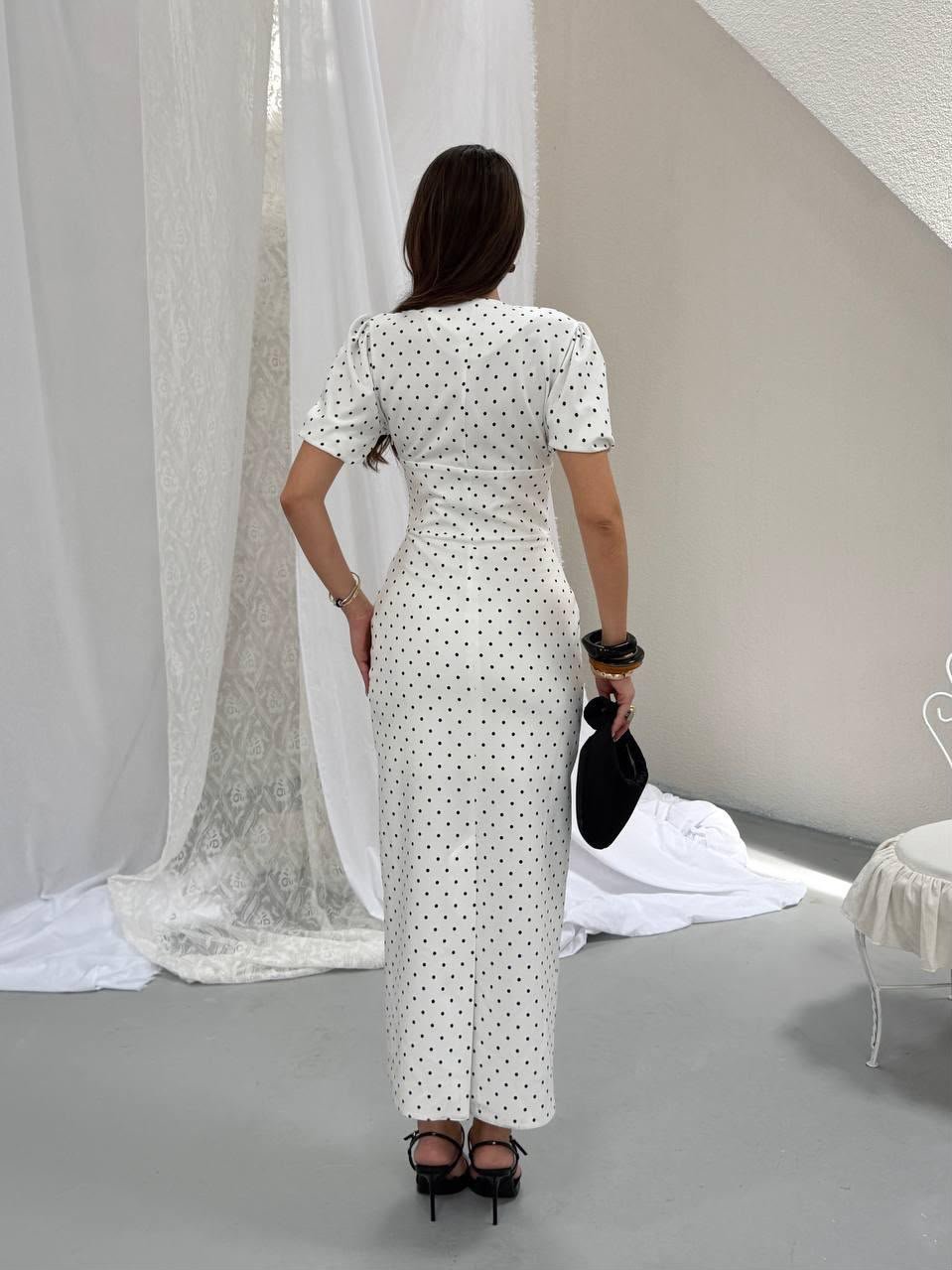 PEARL POLKA DÜĞME DETAYLI MAXİ ELBİSE - Görsel 4