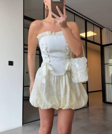 KORSE DETAYLI BALON MİNİ ELBİSE